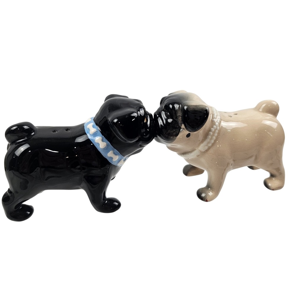 Westland Giftware Magnetic Kissing Pugs Salt and Pepper Shakers Black Fawn Set